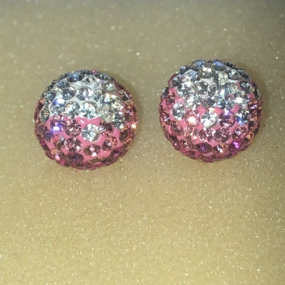 Pink Ombré and Silver Tone CZ  Rhinestone Ball Stud Boho Earrings